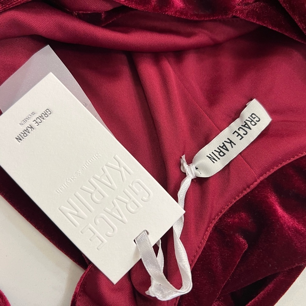 Grace Karin Velvet Burgundy Midi Dress. Courdary stretchy material. - Picture 11 of 12